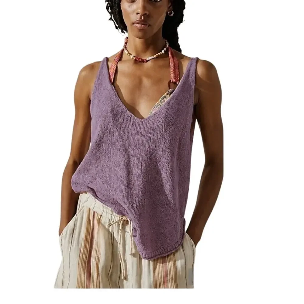 Free People FP Beach Purple Slouchy Sweater Tank XS Coastal Boho Summer